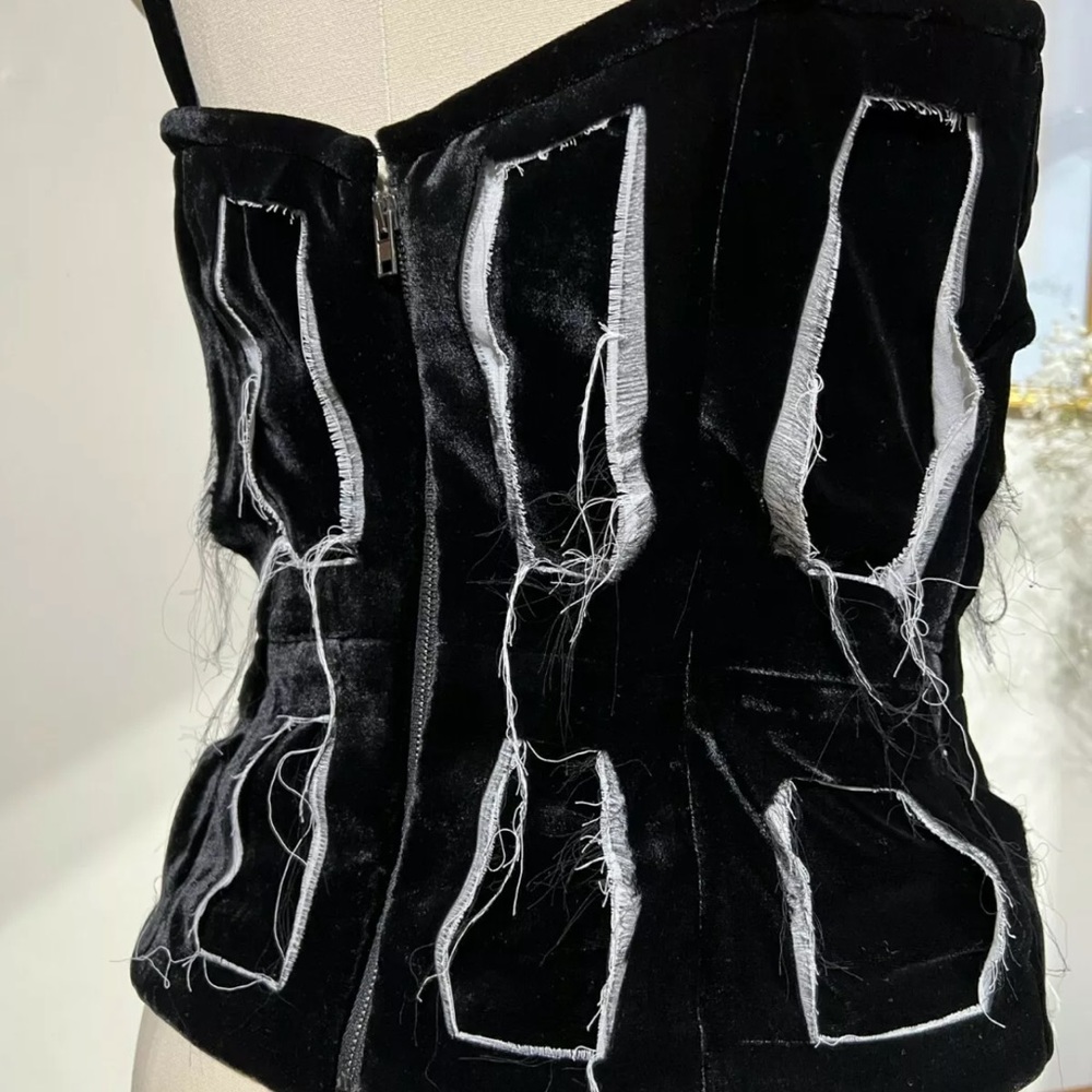 950$ MAISON MARGIELA TOP VELVET BLACK AND WHITE ZIPPER SIZE XS-S 40 IT - Picture 13 of 13